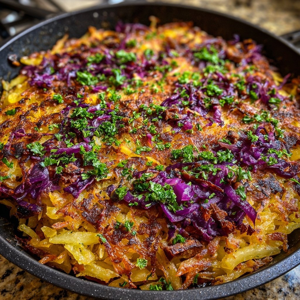 Winter-Schupfnudelpfanne mit Rotkohl und Mock Duck