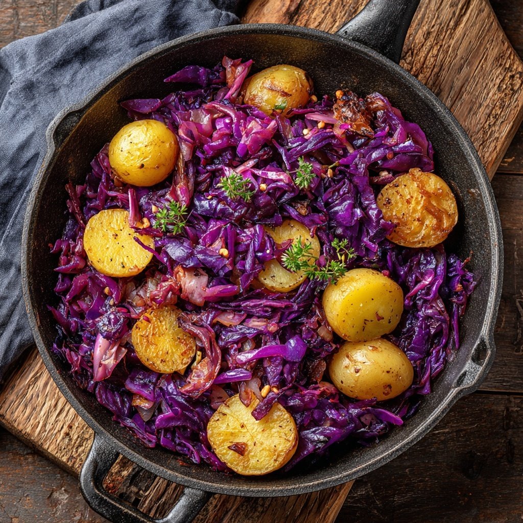 Rotkohl-Pfanne mit Kartoffeln