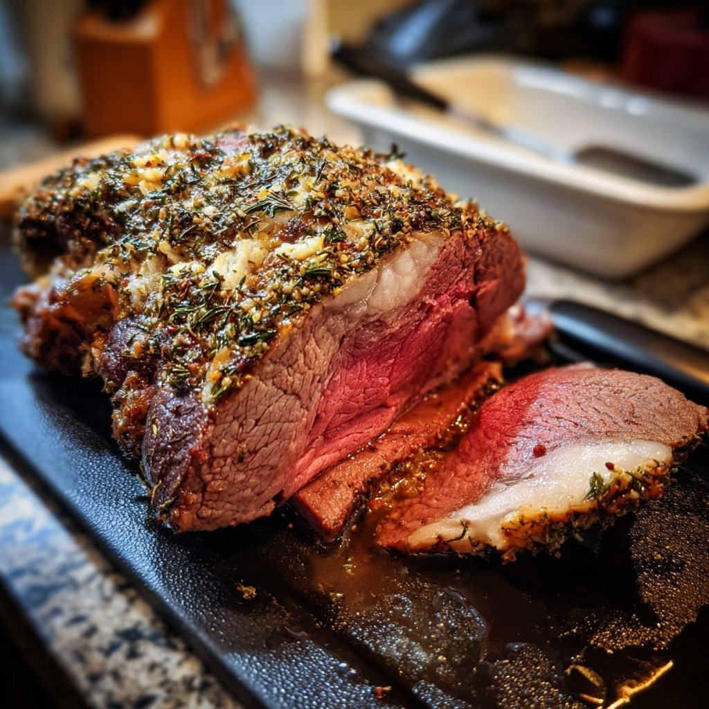Prime Rib mit Knoblauch Kräuter Kruste