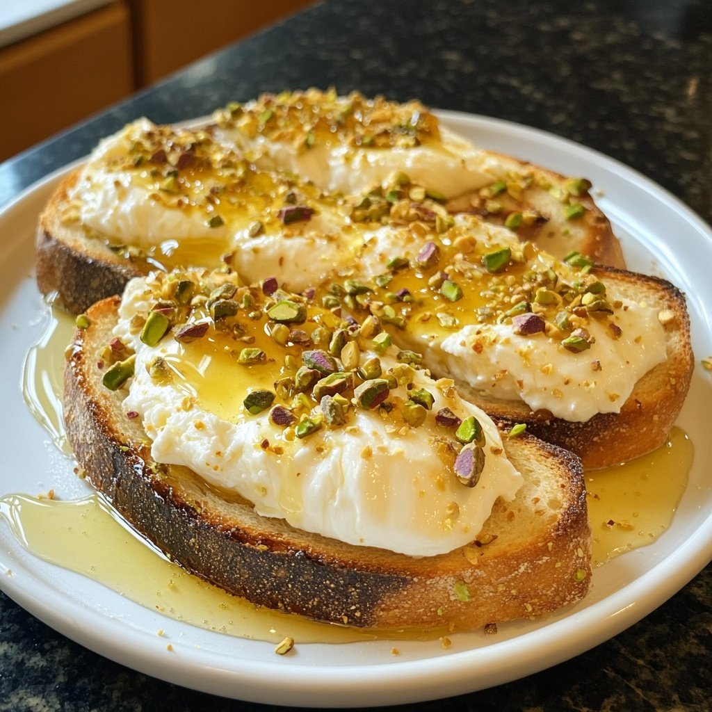 Burrata-Toast mit Pistazien & heißem Honig