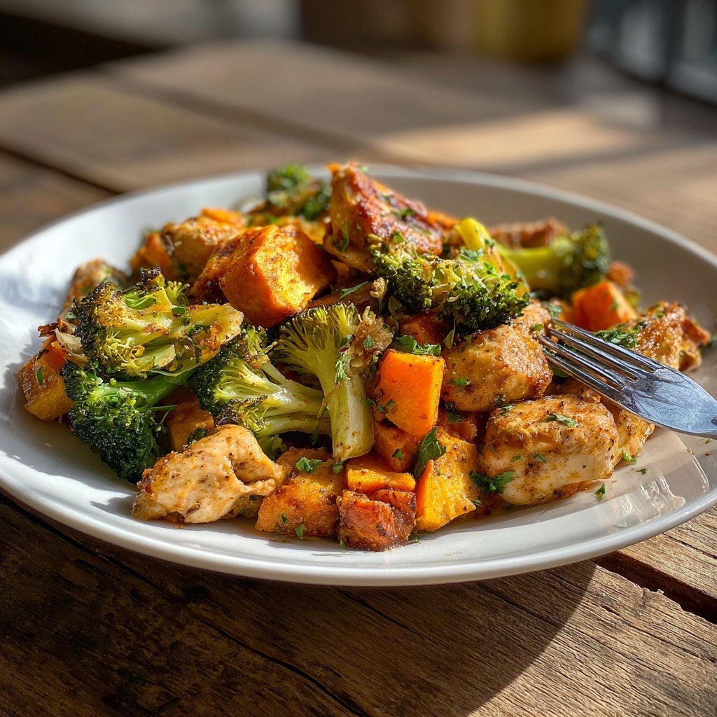 Süßkartoffel Brokkoli Hühnchenpfanne