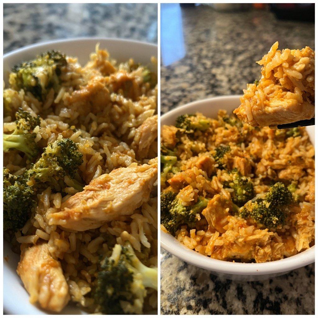 Käsiger Hähnchen Pfanne Brokkoli Reis