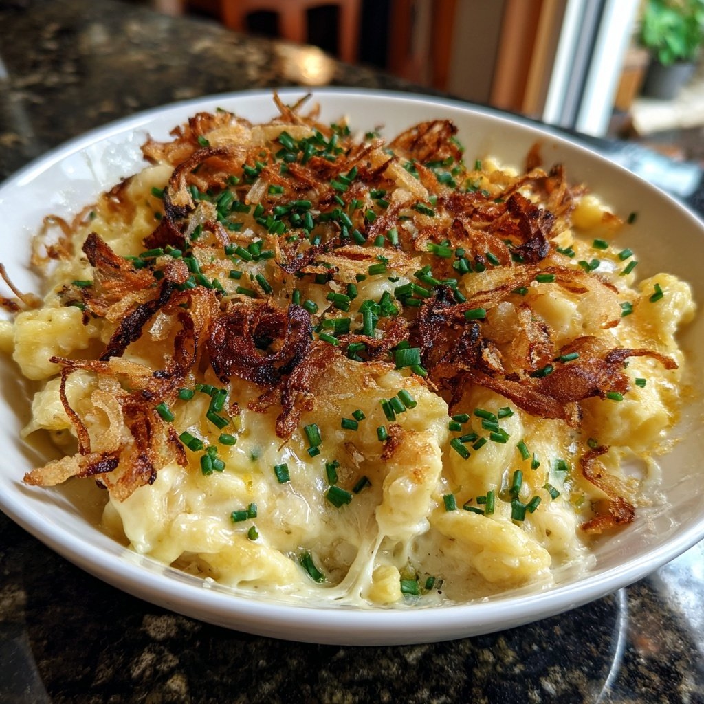 Käsespätzle mit Röstzwiebeln und Schnittlauch