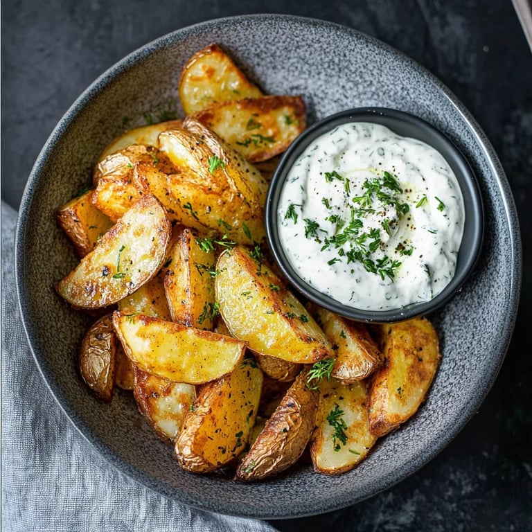 Kartoffelspalten mit Gurkendip