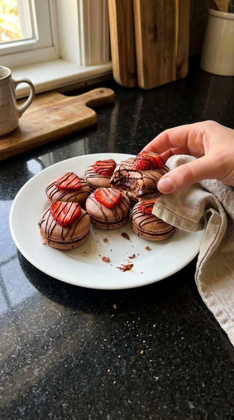 Schoko Erdbeer Macarons​