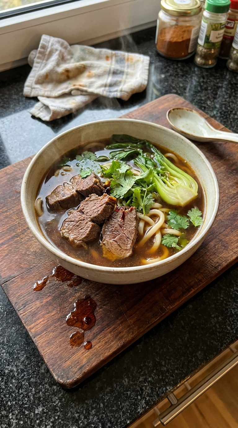 Herzhafte Asiatische Rind Nudelsuppe