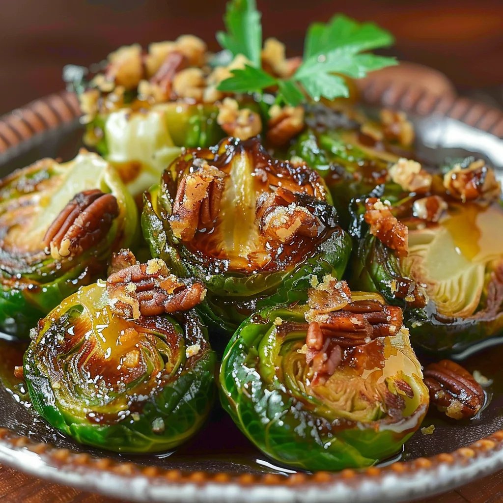 Ahornsirup-Rosenkohl mit Pekannüssen