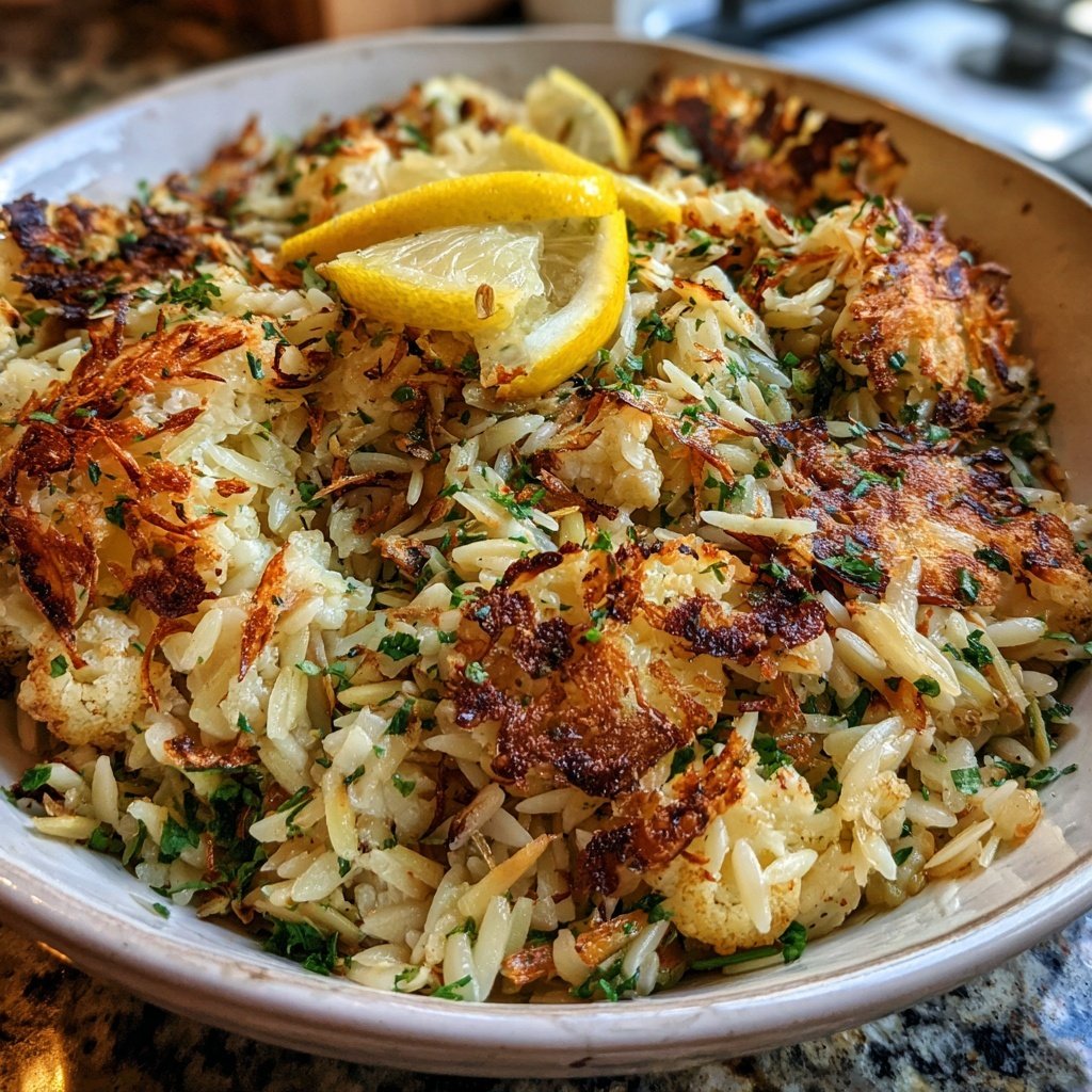 Gegrillter Blumenkohl Orzo mit Zitrone