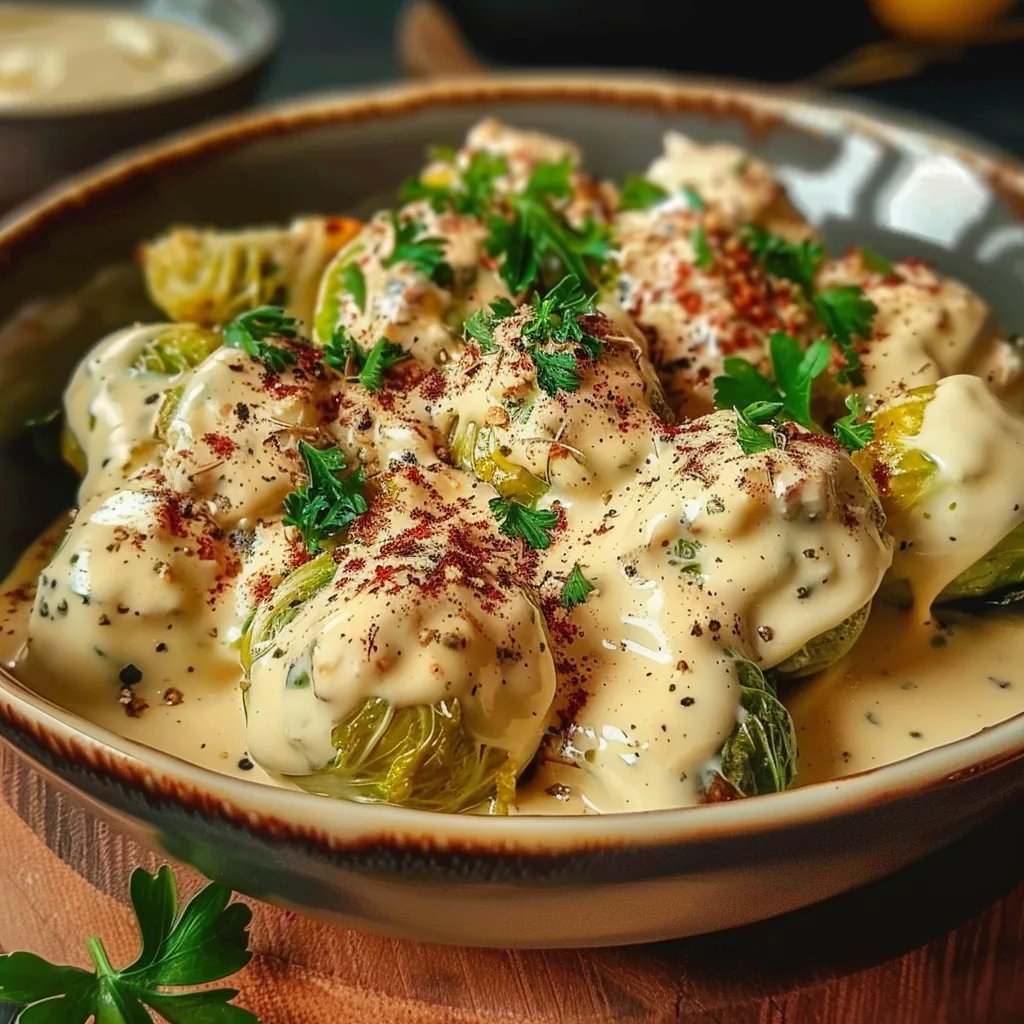 Rosenkohl in cremiger Frischkäse-Senfsauce